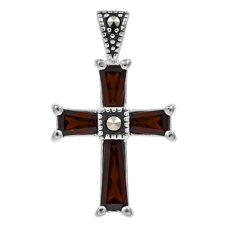 Dije Cruz Fina Rodizada De Plata Ley .925 Zirconias 2.2 Cm Marrón