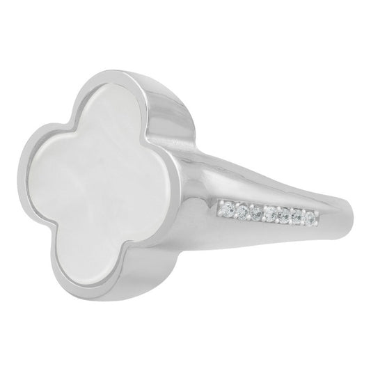 Anillo Grande Hombre Mujer Trebol Esmaltado Resina Plata 925 Blanco 8