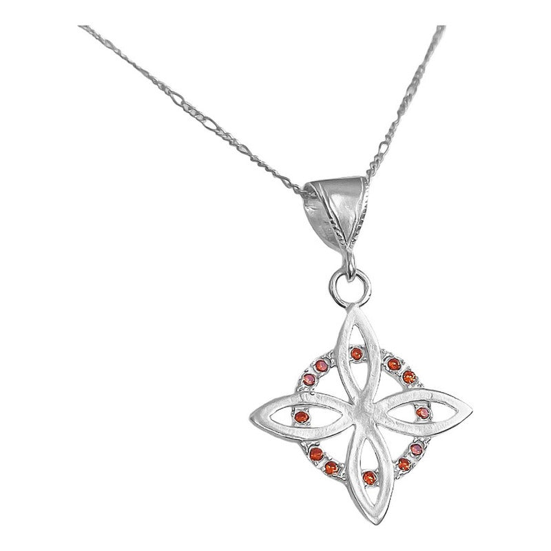 Collar Dije Nudo Bruja Plano Zirconia Flor Estrella Plata925