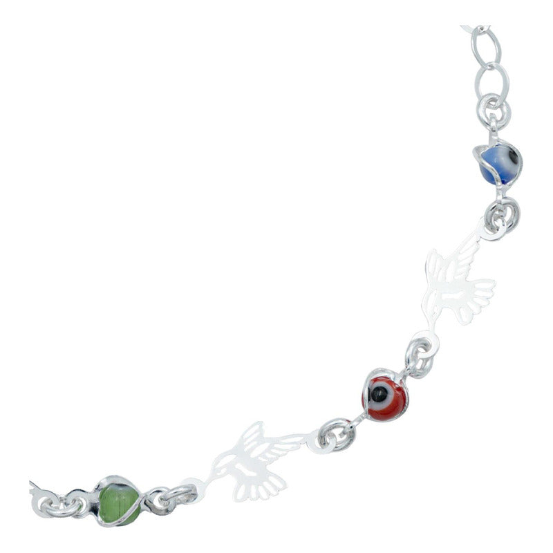Pulsera Ajustable Colibri Ojo Turco Mujer Regalo Plata 925