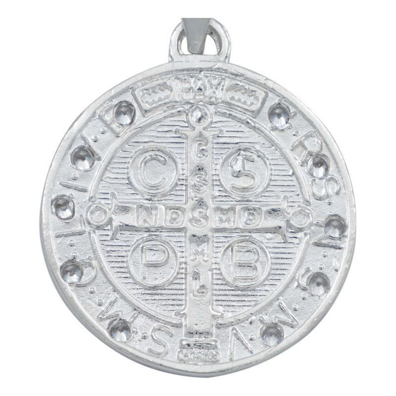Dije Medalla Med San Benito Doble Vista Zirconias Plata 925