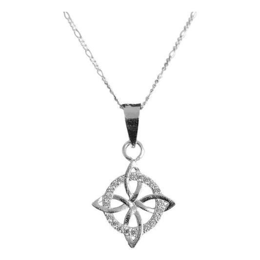 Collar Nudo De Bruja Celta Redondo Zirconias Plata Ley 925