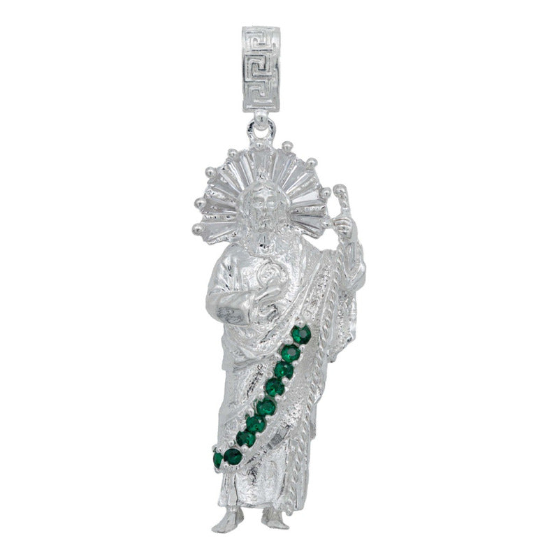 Dije Grande San Judas Zirconias Artesanal Plata 925 7.5 Cm