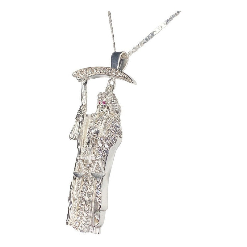 Dije Medalla Grande Santa Muerte Con Zirconias En Plata 925