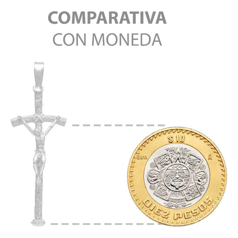 Dije Mediano Cruz Cristo Crucificado Ramas Madera Plata S925 Plateado