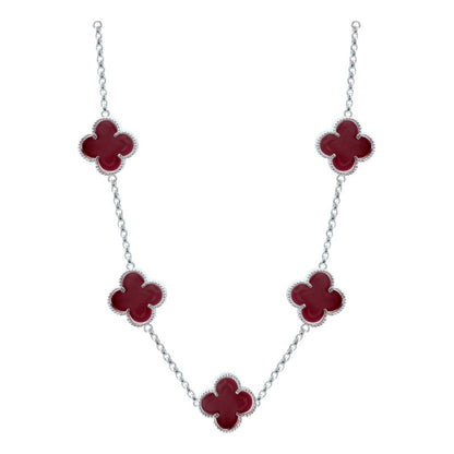 Cadena Con Dijes Trebol Esmaltado Corridos Plata 925 65 Cm