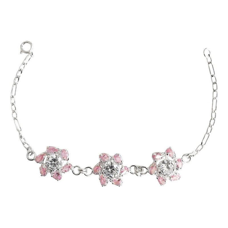 Pulsera Flores Con Zirconias Amor Regalo Plata Ley 925