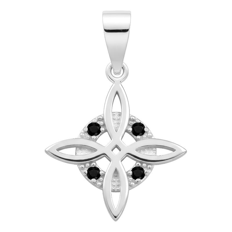 Dije Mini Nudo De Bruja De Plata 925 Con Zirconias 2.5 Cm Negro
