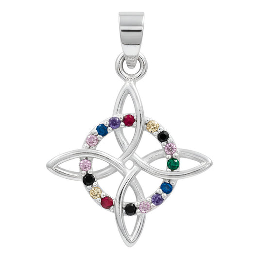 Dije Nudo De Bruja Celta Con Zirconias En Plata Solida 925 Multicolor Alto/ancho 3.3 Cm X 2.3 Cm