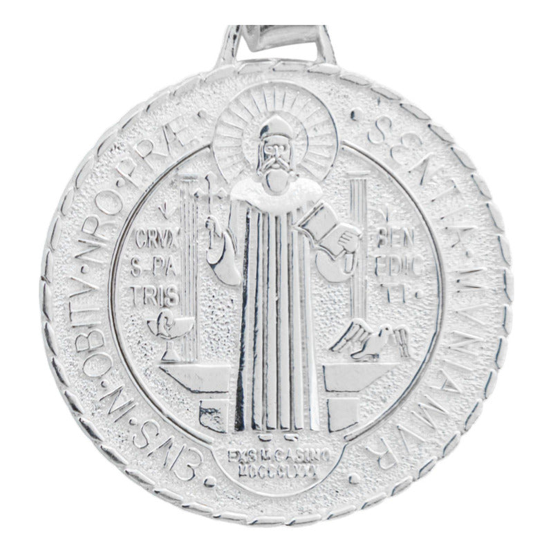 Dije Medalla Mediana San Benito Diamantada Plata Ley 925