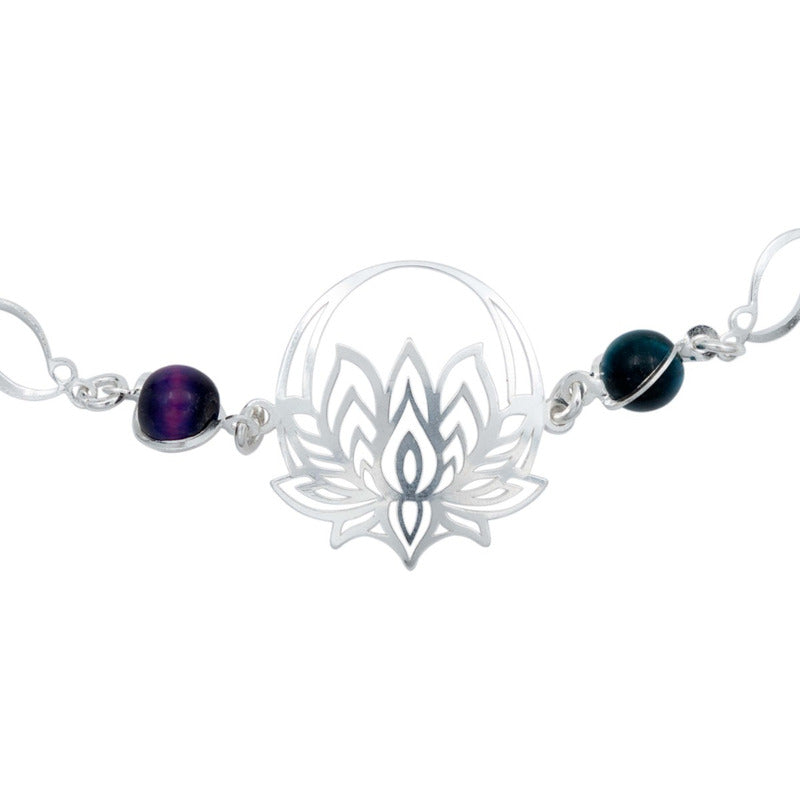 Pulsera Flor De Loto Piedra Natural Cuarzo Mujer Plata 925
