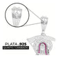 Dije Medalla Grande Santa Muerte Zirconias Plata 925 7.7 Cm - Fucsia