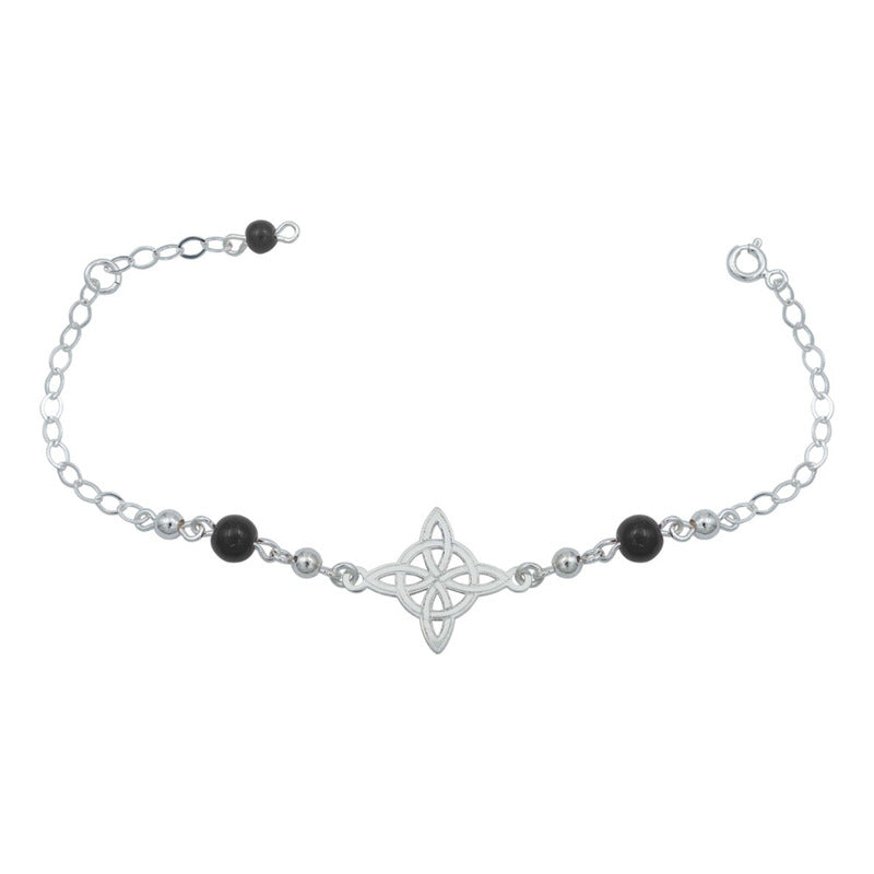 Pulsera Ajustable Nudo De Bruja Laser Bolitas Plata 925