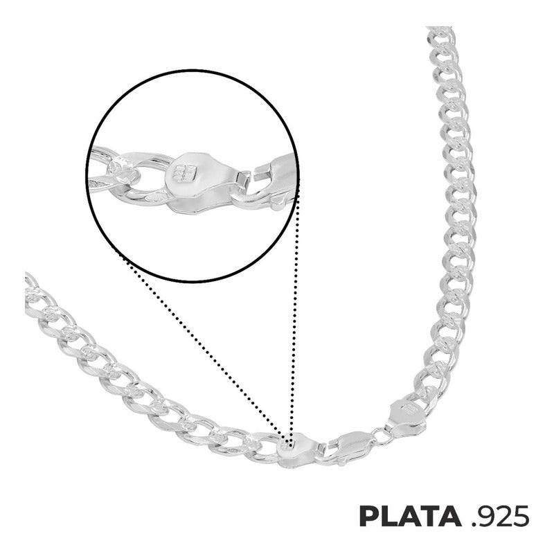 Cadena Cubana Diamantada Barbada Hombre Plata925 60cm X 7mm Plateado