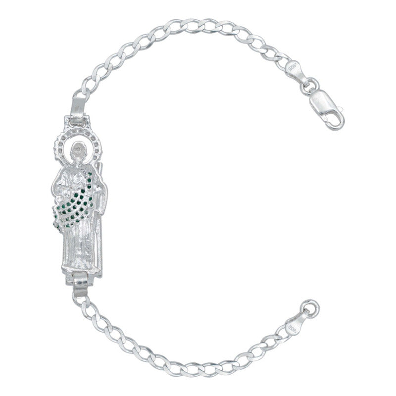 Esclava Pulsera San Judas Zirconia Cubana Plata 925 4 Mm
