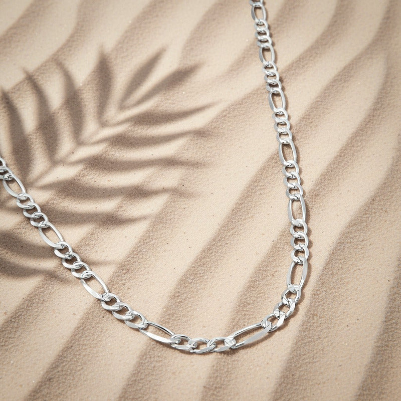 Cadena Figaro 3x1 Diamantada Hombre Plata 925 65 Cm X 5 Mm Plateado