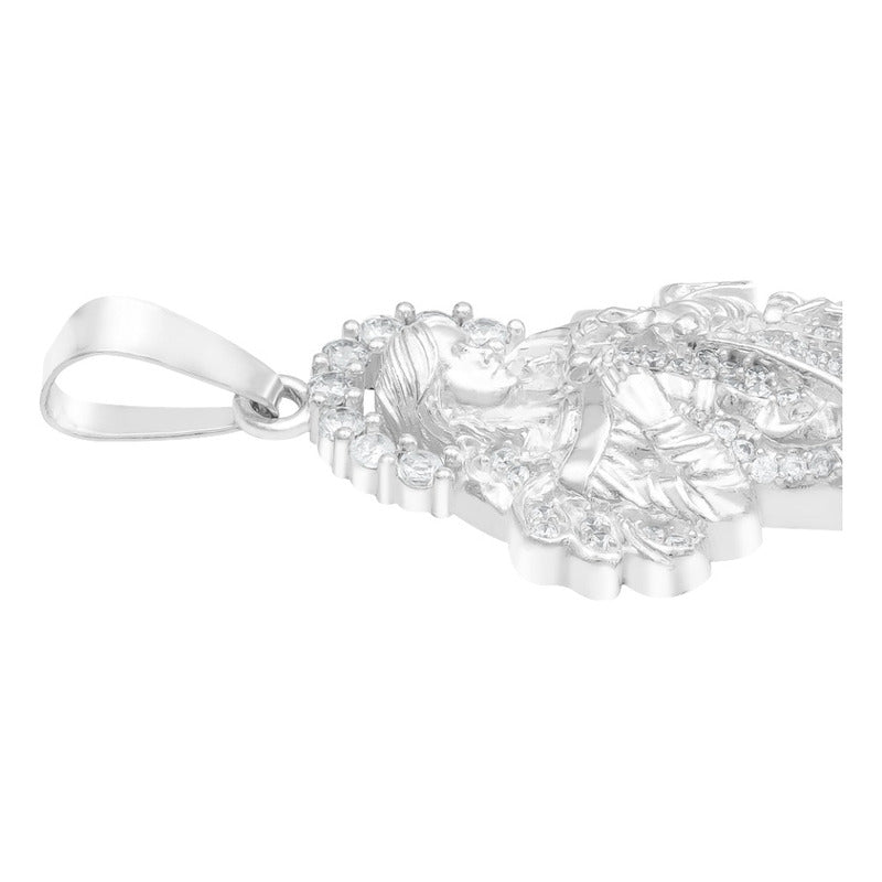 Dije Virgen Desatanudos Grande Zirconias Plata 925 6 Cm Blanco