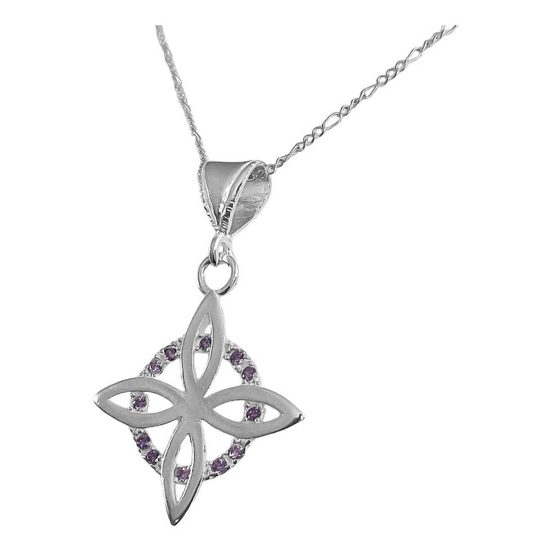 Collar Dije Nudo Bruja Plano Zirconia Flor Estrella Plata925
