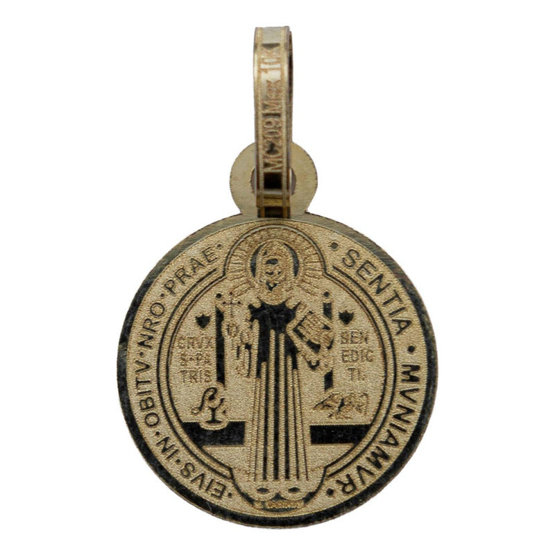 Dije Medalla Doble Vista San Benito Laser + Cadena Oro 10k