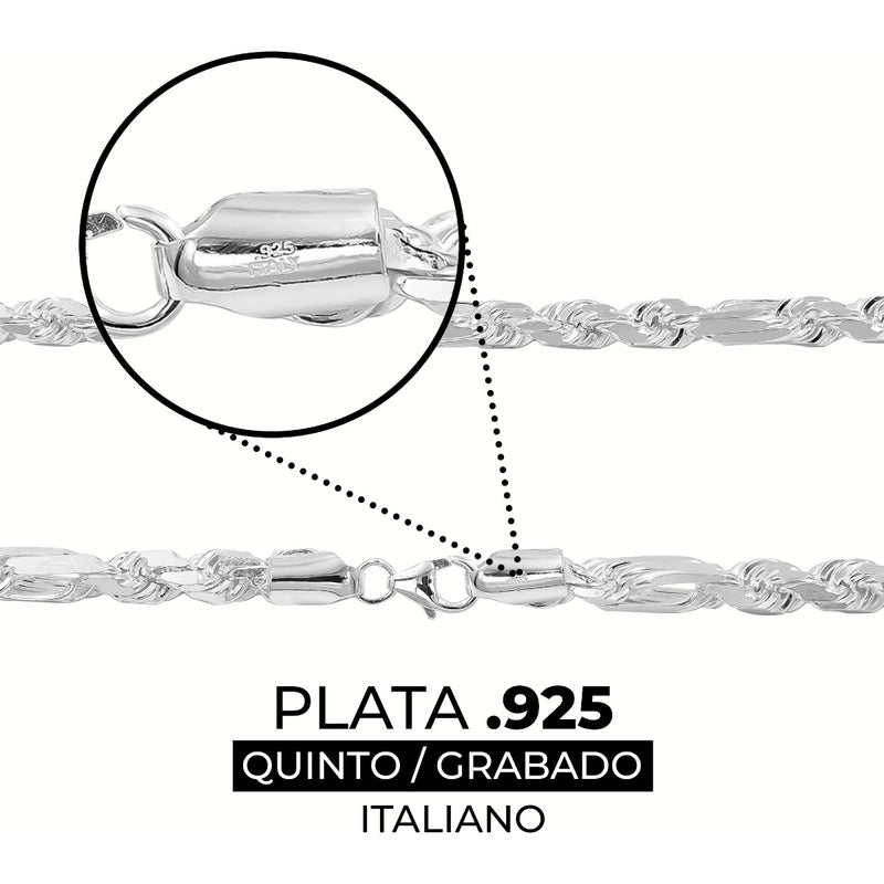 Cadena Torzal Fígaro Sólida Plata Italiana 925 60 Cm X 6 Mm - Plateado