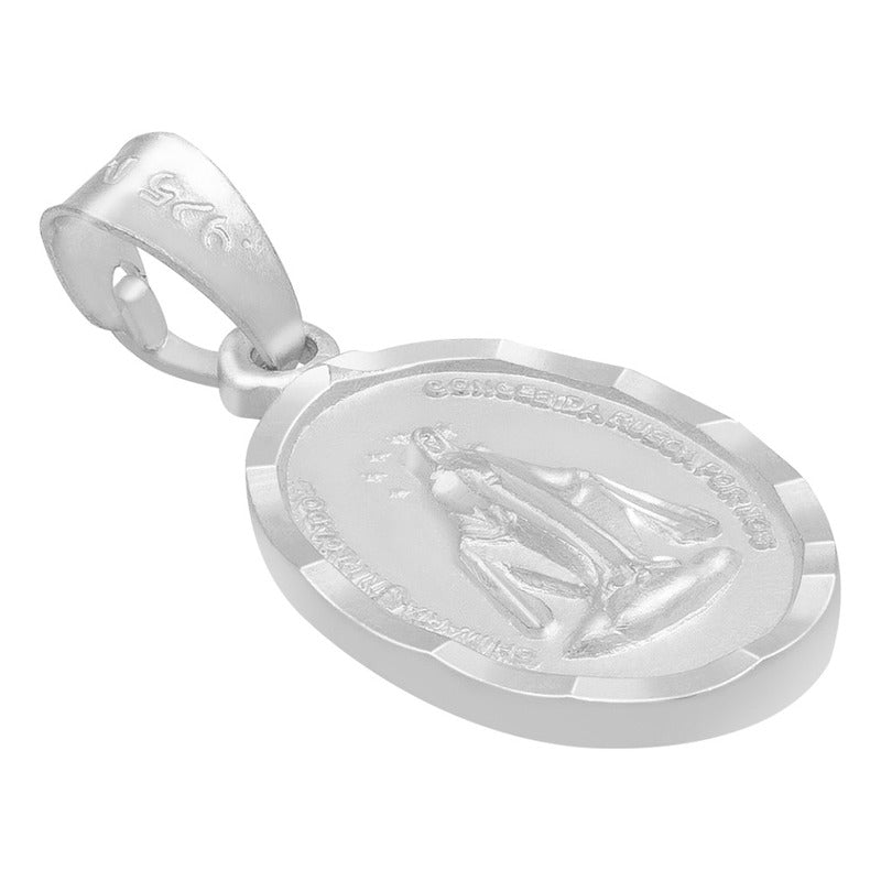 Dije Mate Doble Vista Diamantada Virgen Milagrosa Plata 925