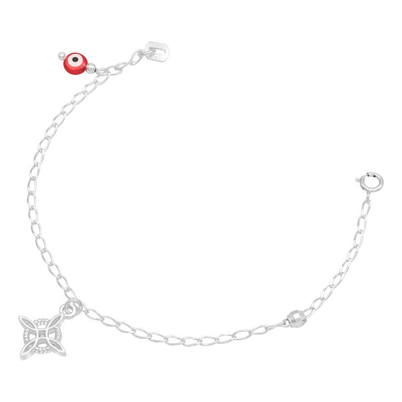 Pulsera Nudo De Bruja Una Bola Facetada Ojo Turco Plata 925 Rojo 18 Cm