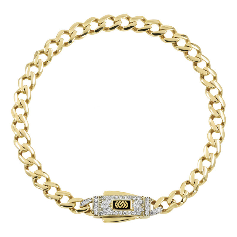 Pulsera Cubana Oro 10k Zirconias Unisex 18 Cm X 5 Mm 6.1g Amarillo 6 Cm 18 Cm