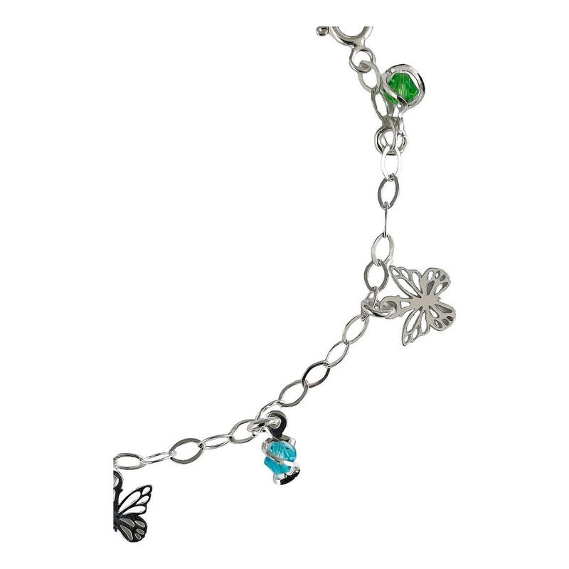 Pulsera Ajustable Mariposas Primavera Verano Plata Ley 925