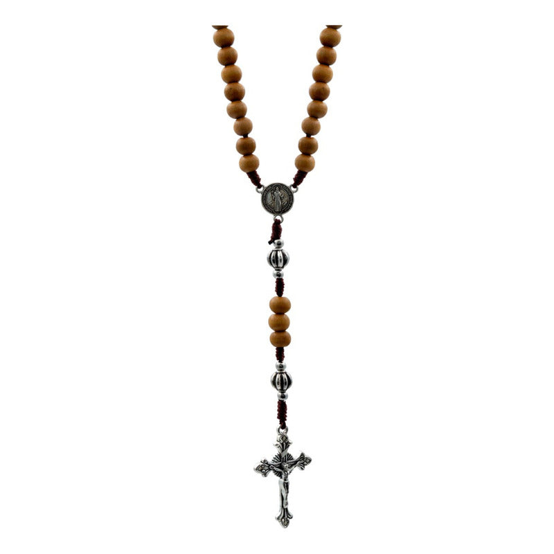 Rosario Católico Madera Con Metal San Benito Cristo Virgen