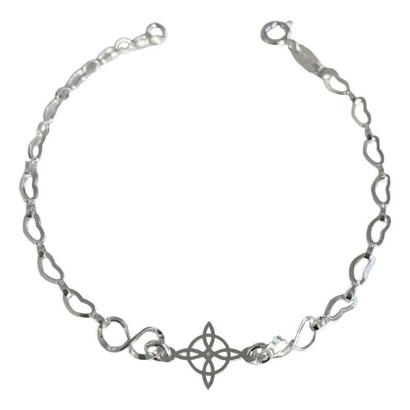 Pulsera Ajustable Nudo De Bruja Triqueta Ojo Turco Plata 925