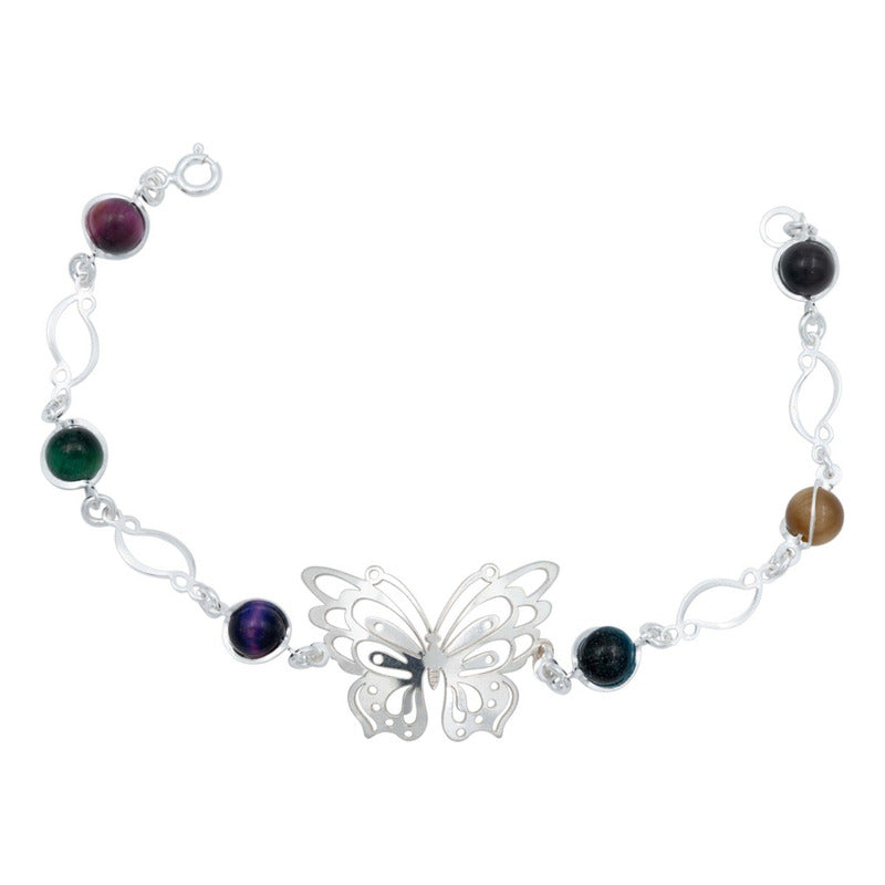 Pulsera Mariposa Primavera Piedra Natural Mujer Plata 925