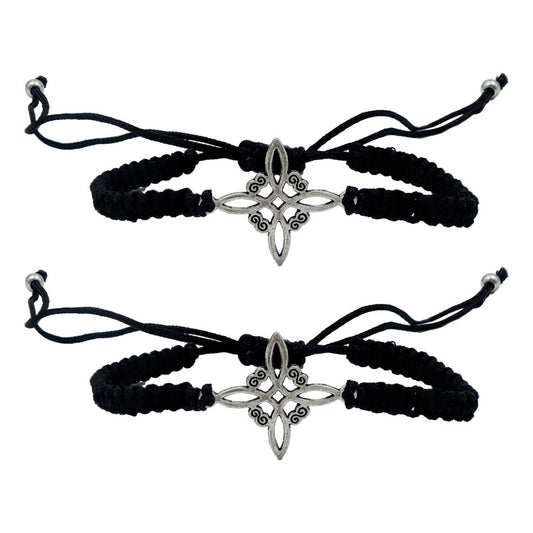 Pack 2 Piezas Pulseras Nudo De Bruja Artesanal Tejido Hilo Negro 1 Cm 1 Cm