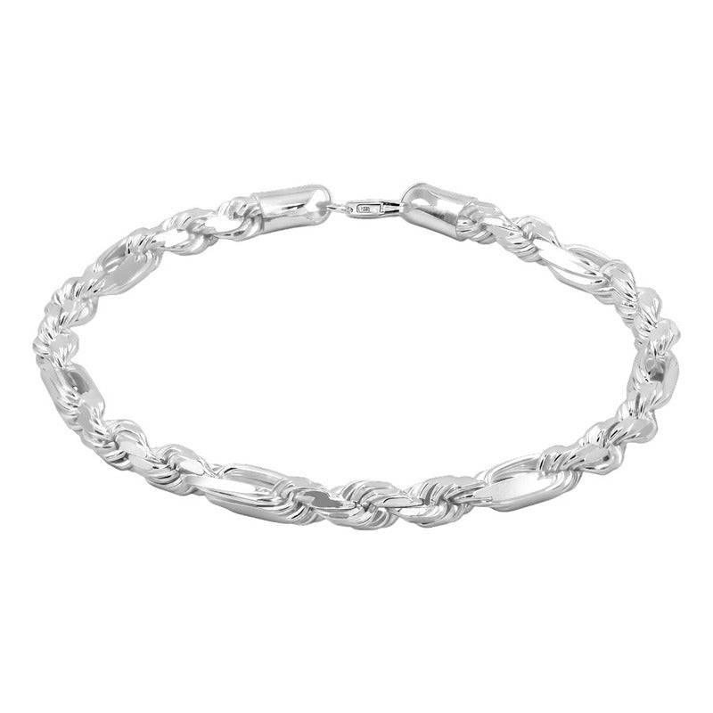 Pulsera Esclava Torzal Fígaro Plata Solida 925 Hombre 6 Mm 24 Cm Plateado
