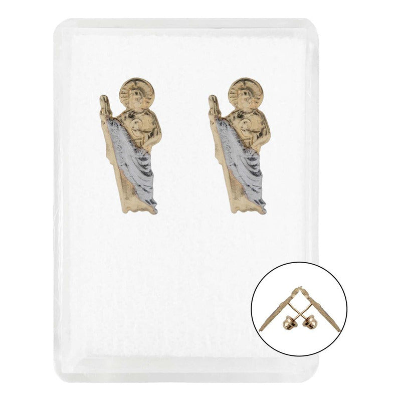 Arete Broquel Grande San Judas Mujer Regalo Oro 10k