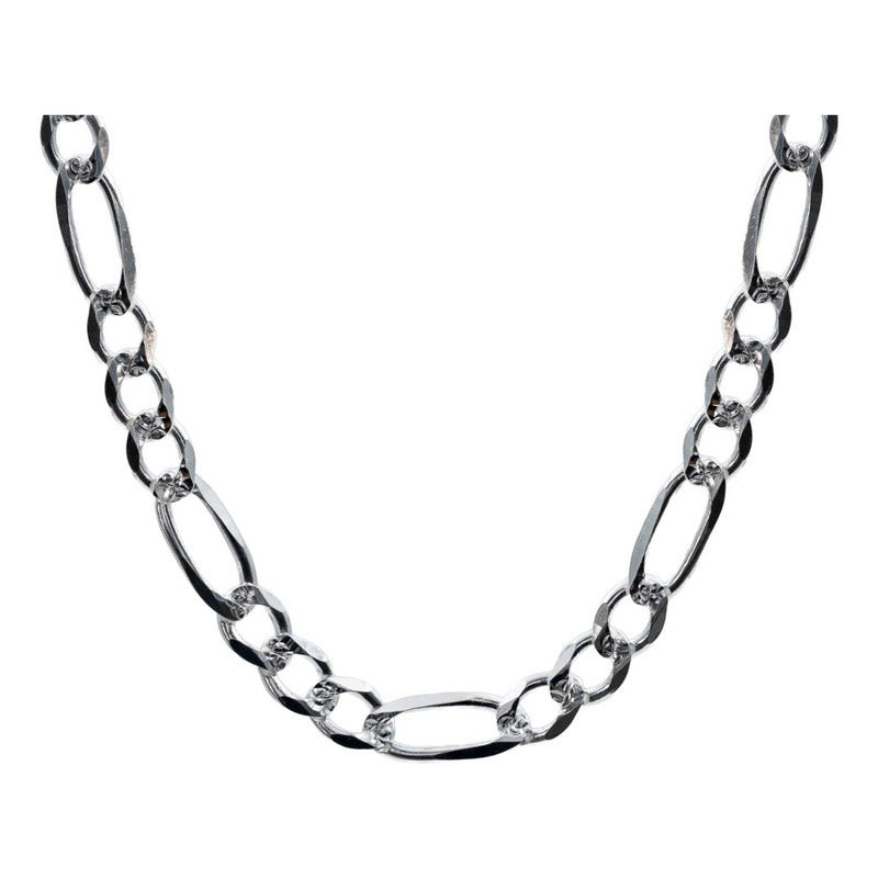 Cadena Figaro 3x1 Diamantada Hombre Plata 925 8 Mm X 60 Cm