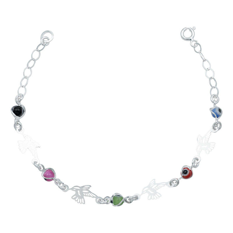 Pulsera Ajustable Colibri Ojo Turco Mujer Regalo Plata 925
