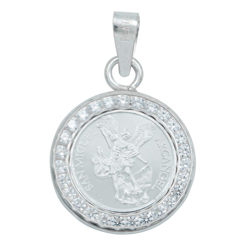 Dije Medalla San Miguel Arcangel Zirconias Plata Ley 999