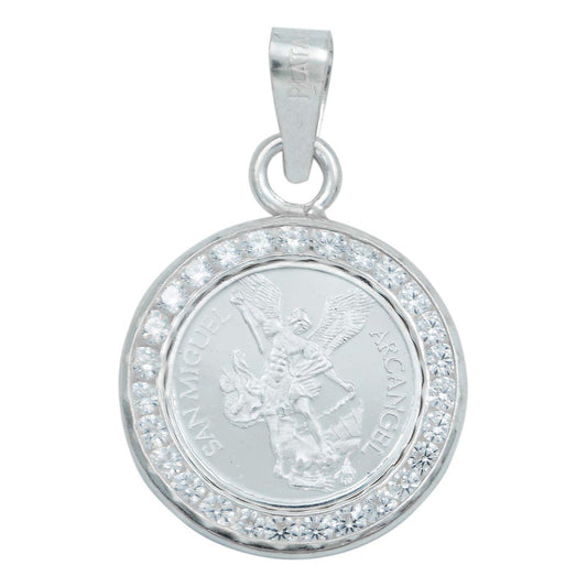 Dije Medalla San Miguel Arcangel Zirconias Plata Pura 999