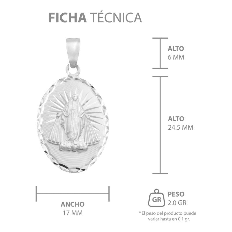 Dije Oval Diaman Estrella Virgen Milagrosa Plata 925 1.7 Cm