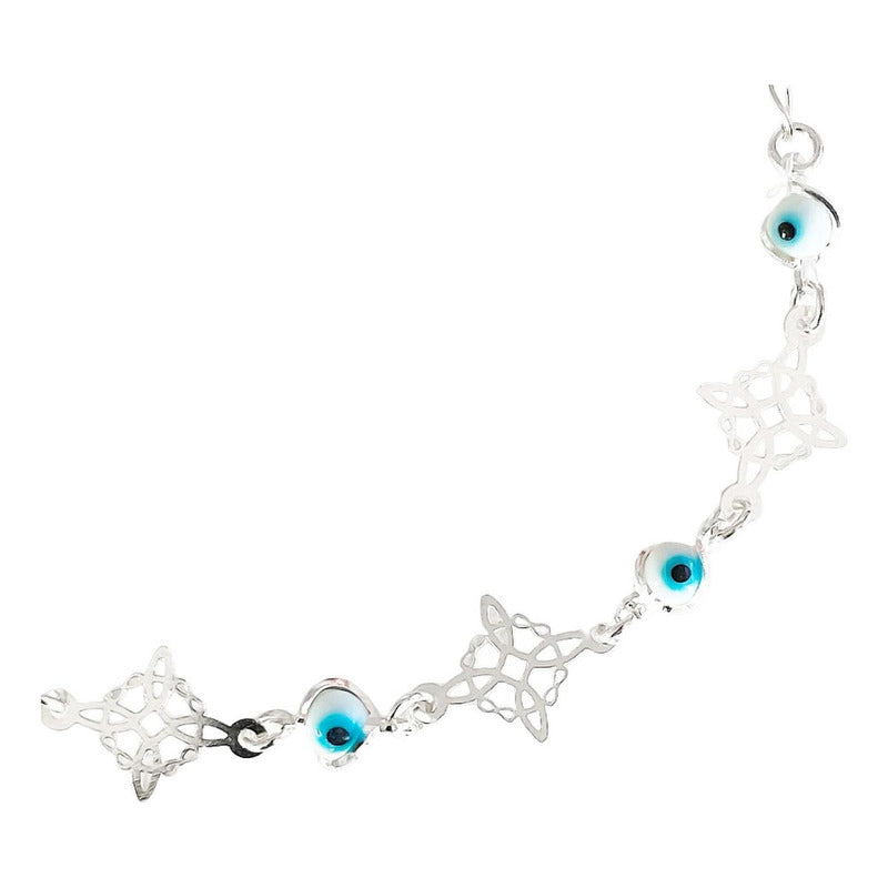 Pulsera Ajustable Nudo De Bruja Triqueta Ojo Turco Plata 925