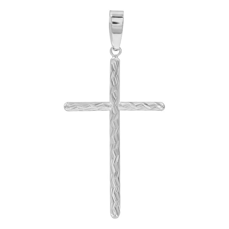 Dije Cruz Grande Plata 925 Acabado Diamantado Diagonal 6 Cm Plateado