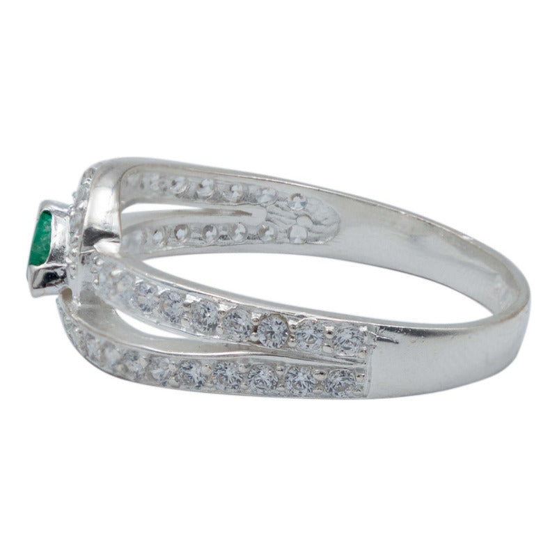 Anillo Mujer Promesa Amor Plata Esmeralda Certificado 0.15ct