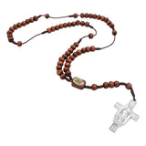 Rosario De Madera Con Cruz De La Virgen De Guadalupe Metal Marrón