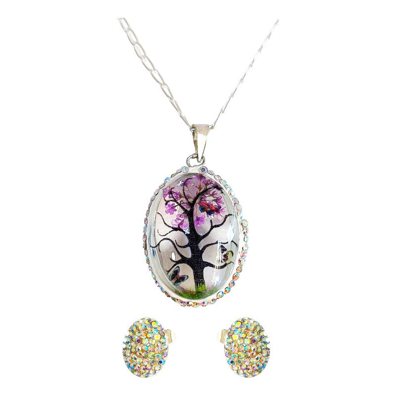 Juego Kit Arbol De La Vida Natural Encapsulado Plata 925