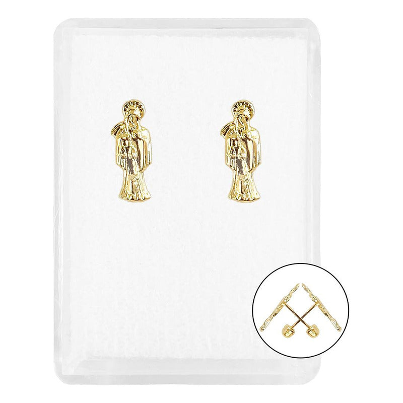 Broquel Arete Santa Muerte Troquel Lisa Mujer Regalo Oro10k Alto/ancho 9 Mm X 11 Mm