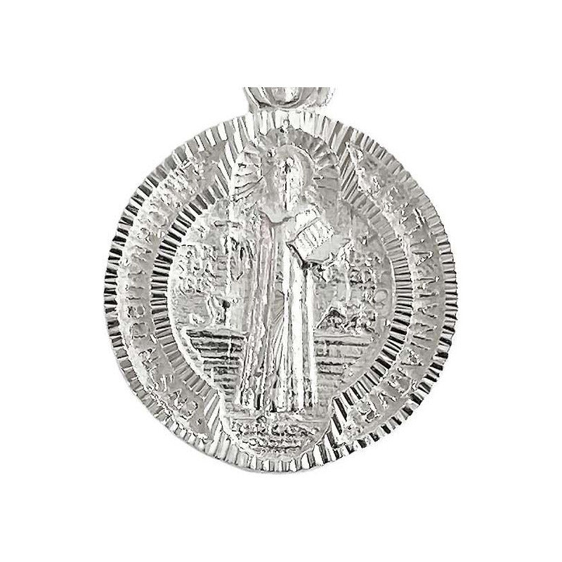 Medalla Doble Vista Diamantada San Benito Plata 925 1.7 Cm