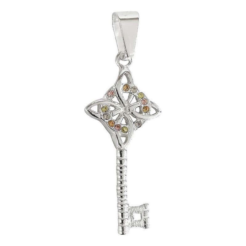 Dije Llave Nudo De Bruja Celta Zirconias Mediana Plata 925