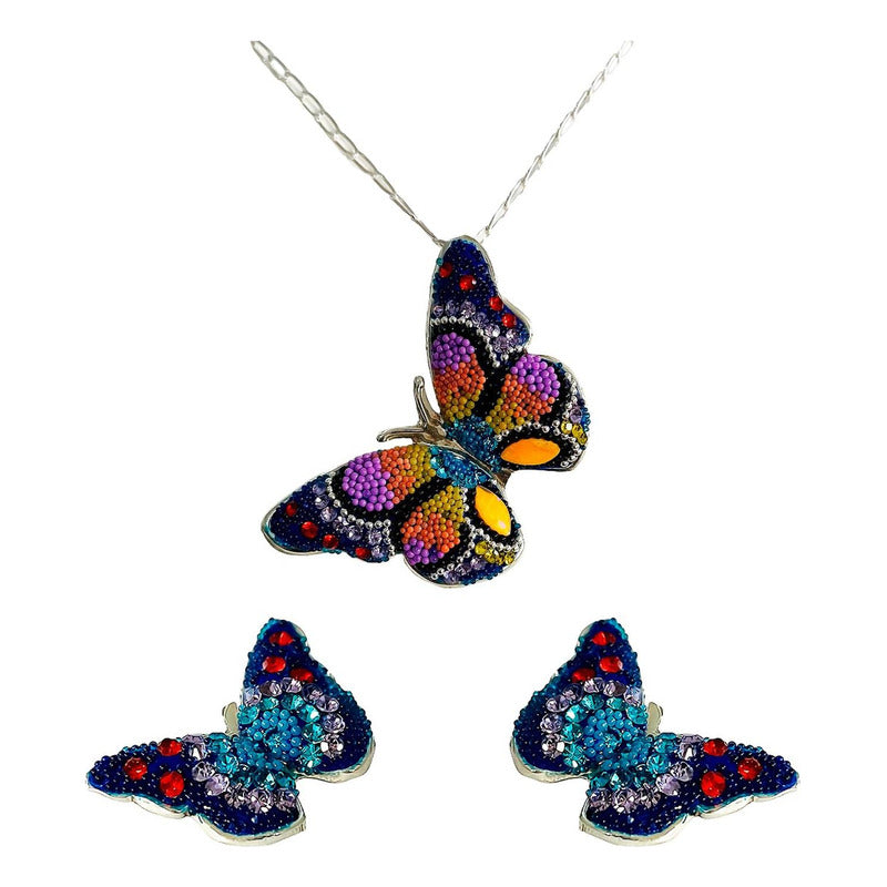 Juego Gigante Completo Artesanal Mariposa Piedras Plata 925