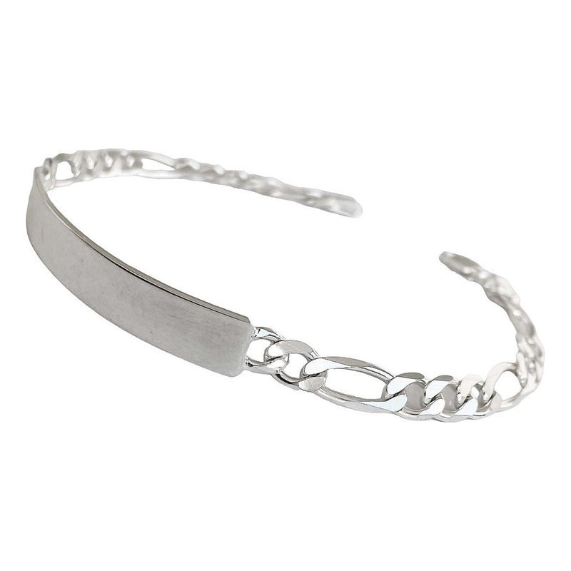 Esclava Hombre Pulsera Fígaro Plata 925 Placa Lisa 6 Mm