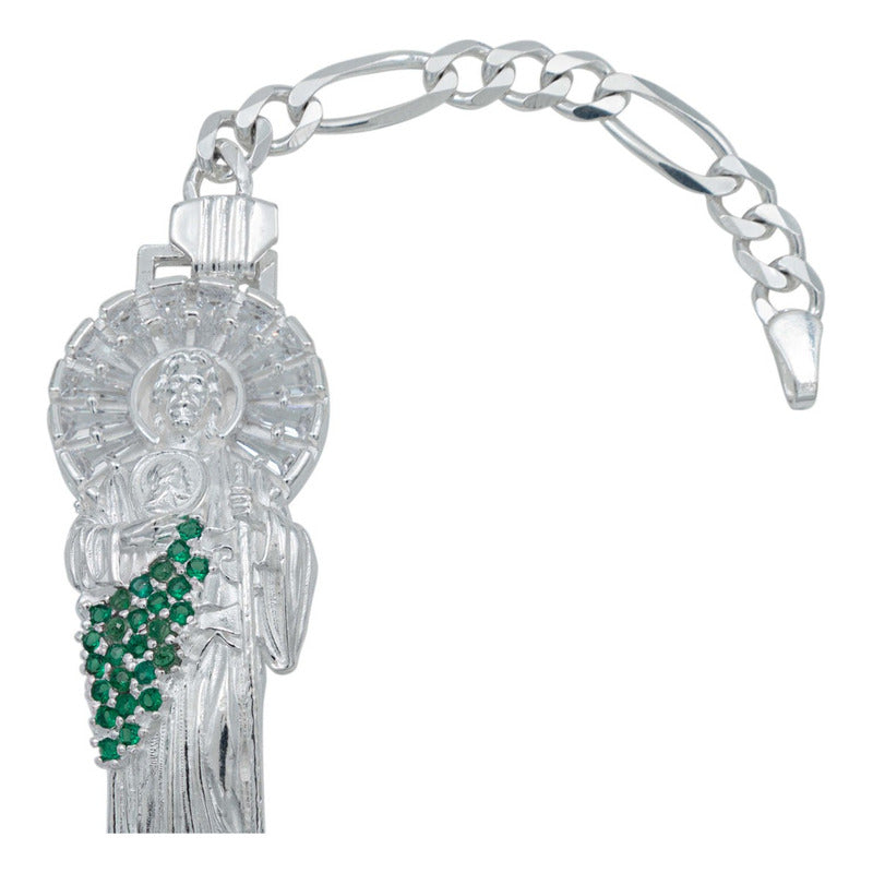 Pulsera San Judas Corona Grande Zirconias Hombre Plata 925